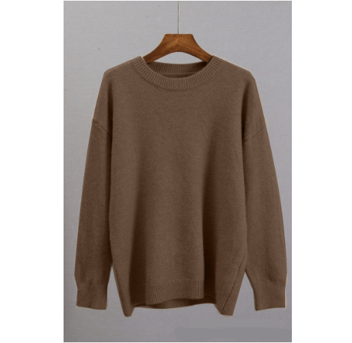 Womens Knitted Crew-neck Solid-color Loose Sweater - Image 3